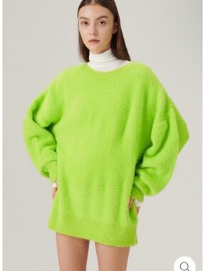 storets Neon Lime Fuzzy Crewneck Sweater